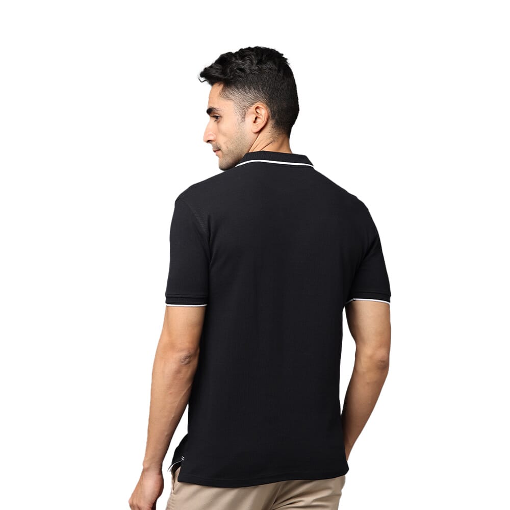Greys & Blues Pima Polo T-Shirt - Black With White Tipping